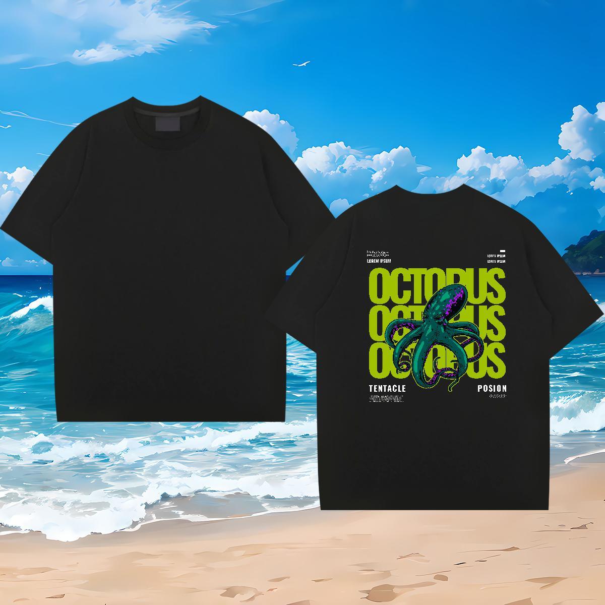 New Arrival Mens T Shirts 230g Pure Cotton octopus Street wear Hip Hop Polos Round Neck Short Sleeve Popular Tshirt for Man Woman White Plus Size