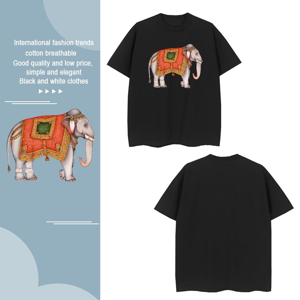 TOP Quality Men Tops Tees 230g Cotton elephant T shirt High Street Hip Hop Crew Neck Plus Size Cartoon Fashion New Clothings