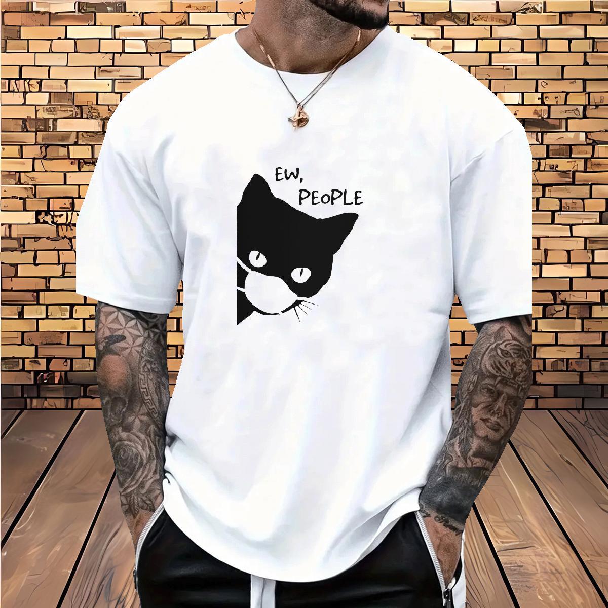 2024 DIY Man T Shirts 230g 100% Cotton cat Beach Wear Breathable Short Sleeve High Quality Tshirts Black White