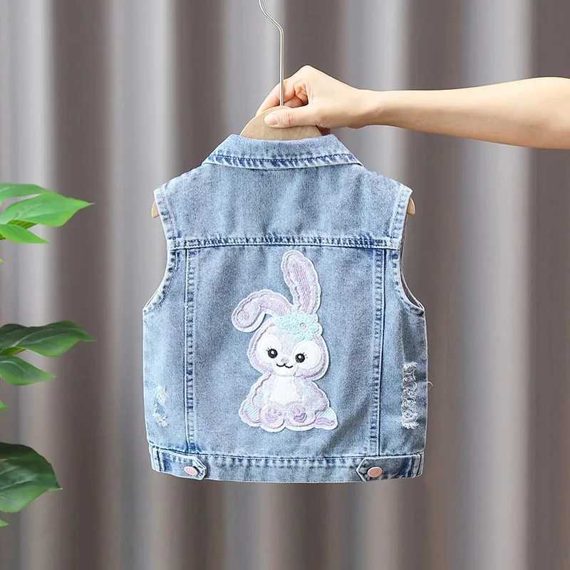 Childrens casual vest baby denim vest spring and autumn boys and girls sleeveless vest childrens girls Versatile simple jacketW240724
