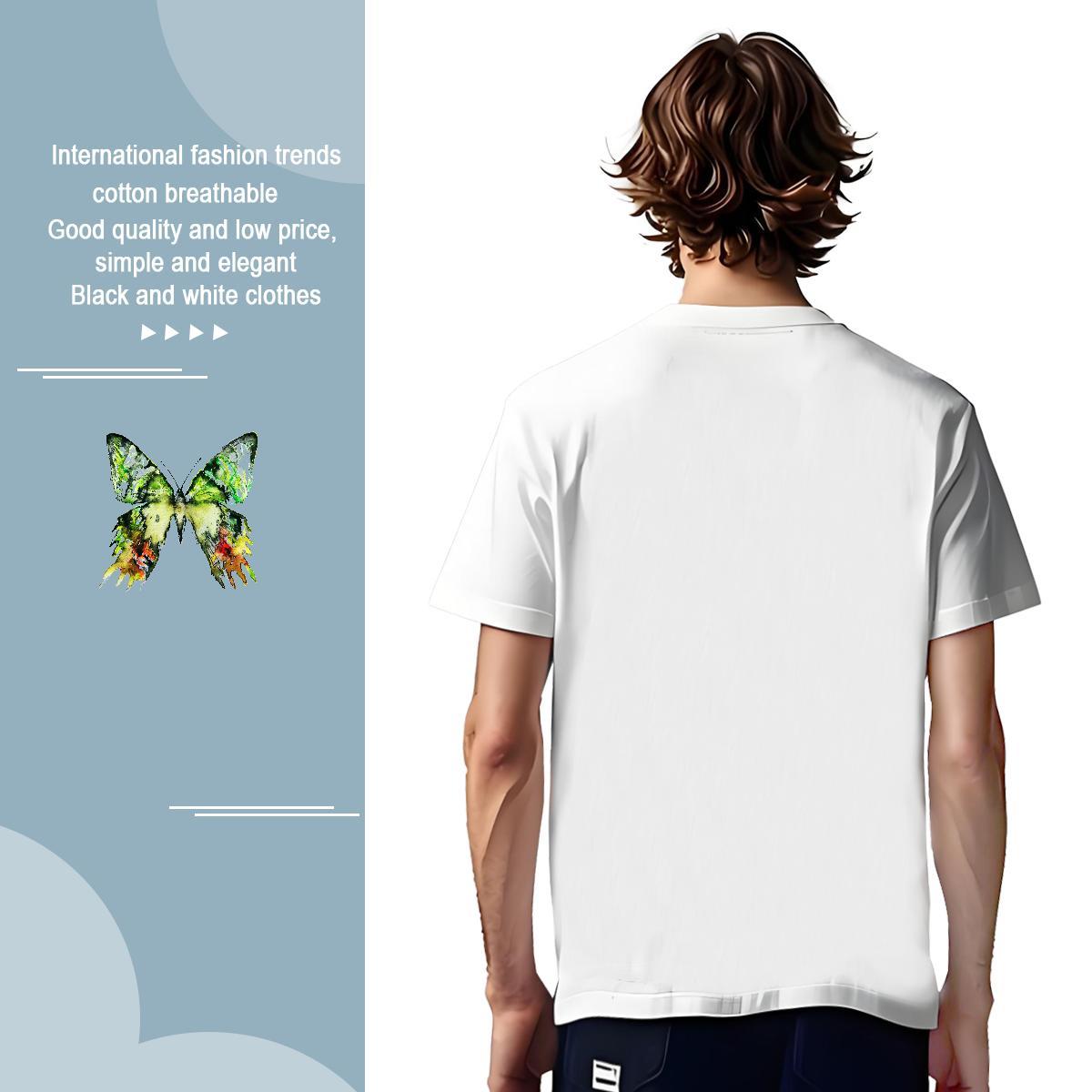 T Shirts Men 230g Cotton Butterfly Anime Printing Street Pure Cotton Oversized Couples T Shirts Stylist Cool Design Tees Shirts