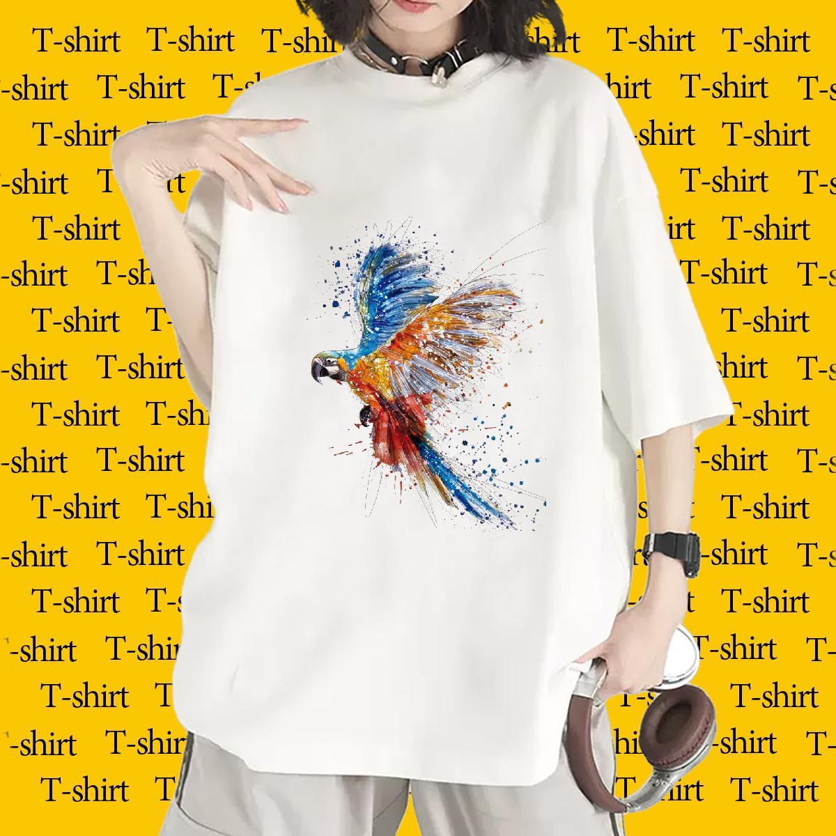 Female T Shirt For Woman Breathable Crew Neck Womens Tshirts Anime parrot Casual Daily Wear 230g Cotton New Tee Shirt