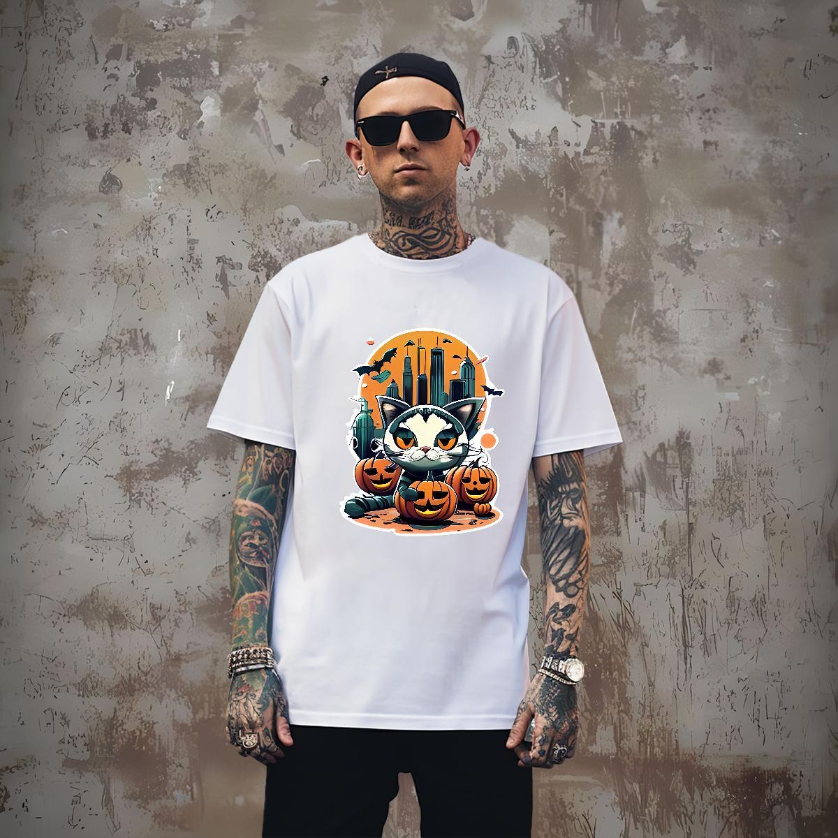 T-Shirts for Men 100% Cotton 230g pumpkin Hip Hop Breathable Short Sleeve Black White Men Tshirts 2024 Loose Fit Tops Shirt