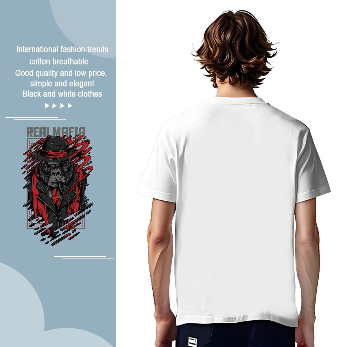 T-Shirts 230g Pure Cotton chimpanzee Street Casual Breathable Crew Neck Floral Print Tshirts Stylist Cool Design Polos