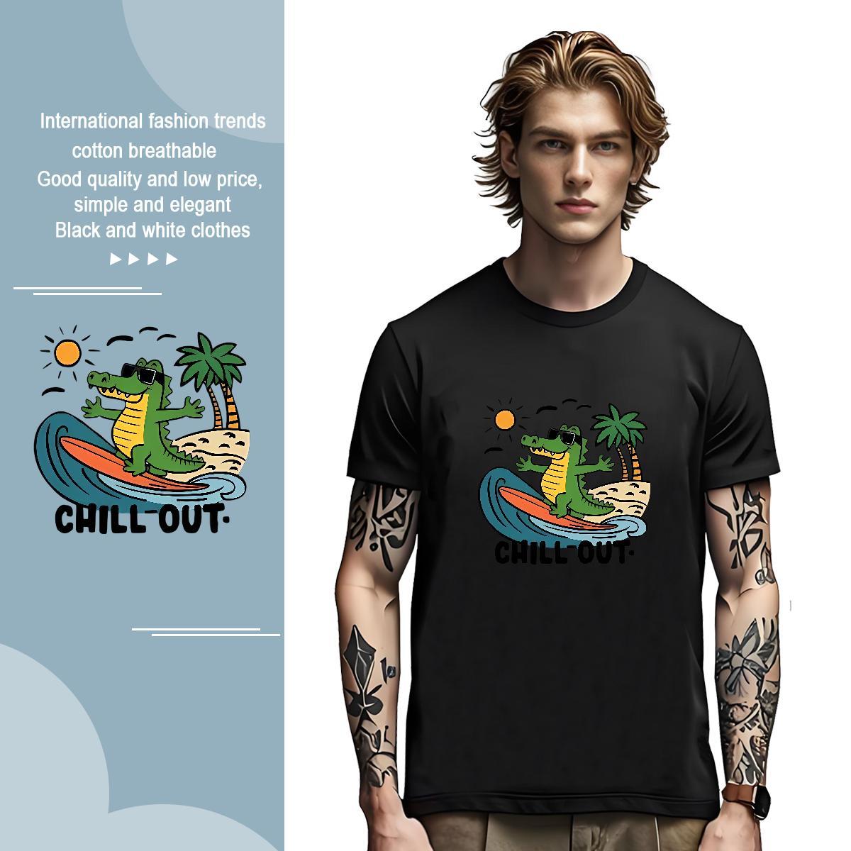 Soft Men Tshirts 230g Pure Cotton dinosaur T Shirts Men Street O-Neck Short Sleeve Anime Print Designer Fashion Tees Shirts