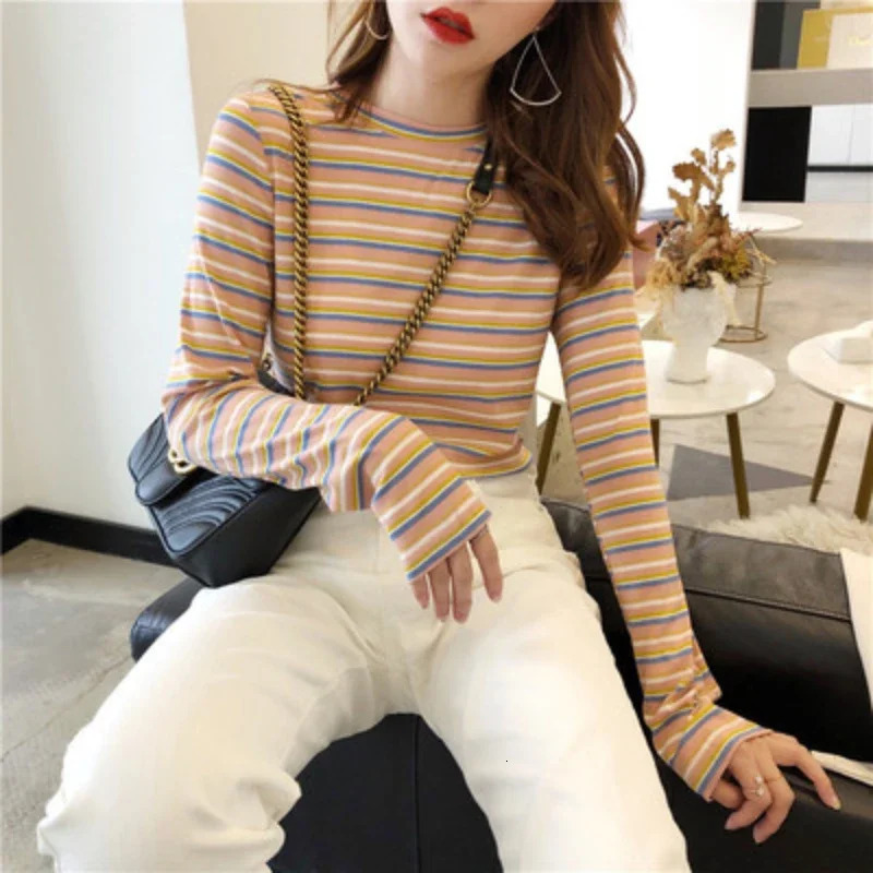 Spring Autumn Y2k Clothes Womens T-shirts Tops Women Striped LongSleeve Top Female T Shirt Korean Clothing Mujer Camisetas 240806