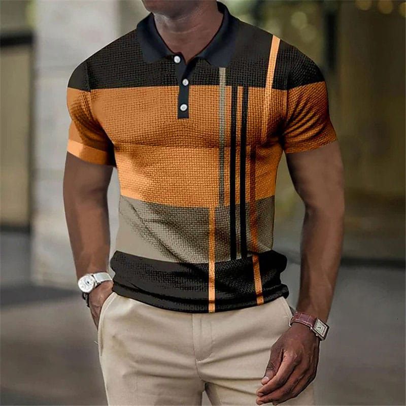Summer New 3D Fashion Printing Casual T-shirt Button Lapel Short Sleeve PoLo Shirt Breathable Men's Sweatshirt