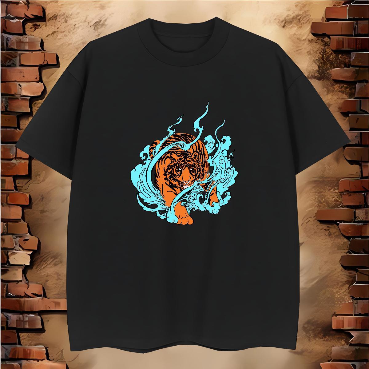 Fashion Design T Shirt For Man 230g 100% Cotton tiger Street wear Hip Hop Clothes Short Sleeve Soft Loose Men Clothes T-Shirt DIY Anime