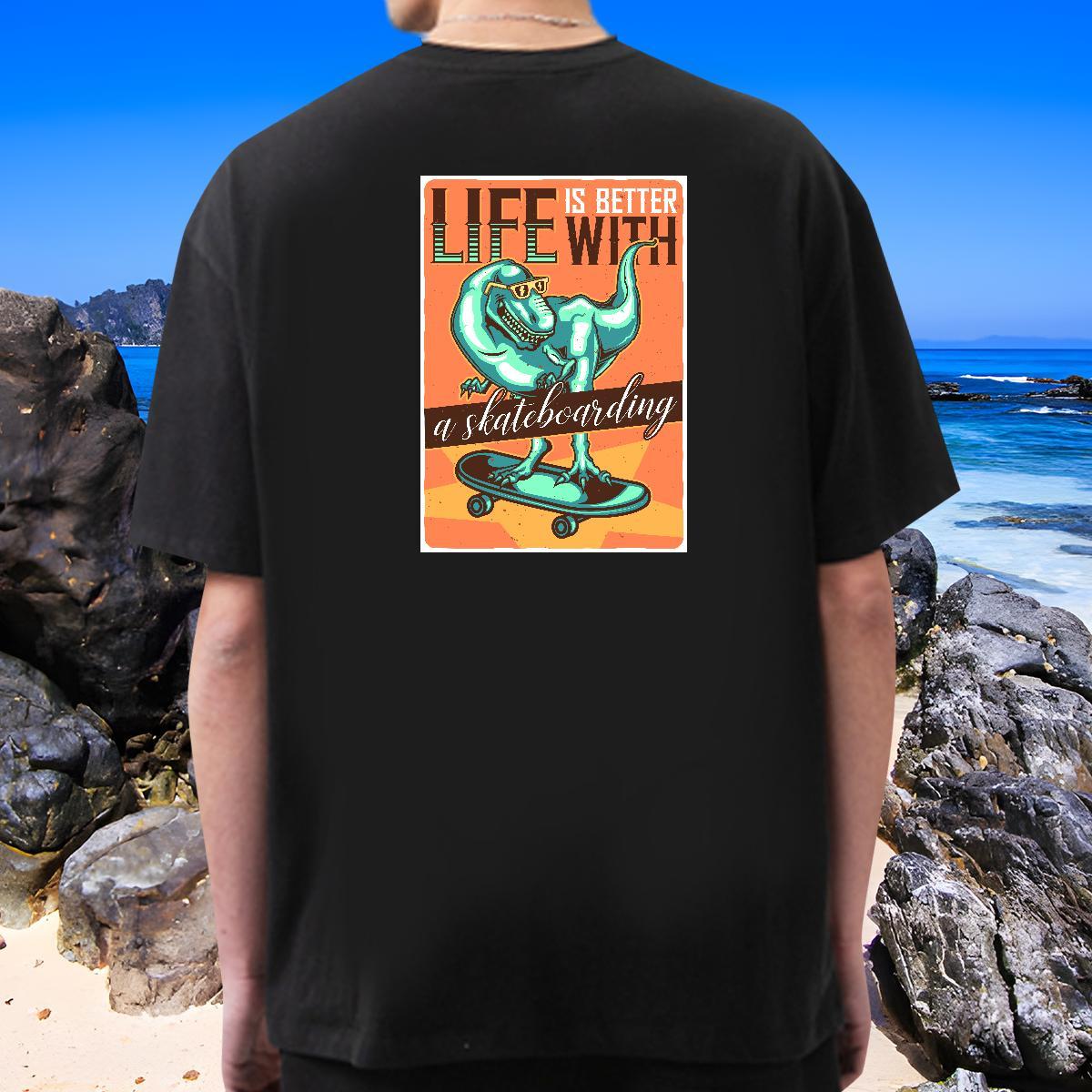 Soft Mens Tshirts 100% Cotton 230g dinosaur T-Shirts for Men Beach Breathable Skull Fashion Design Tee Shirt