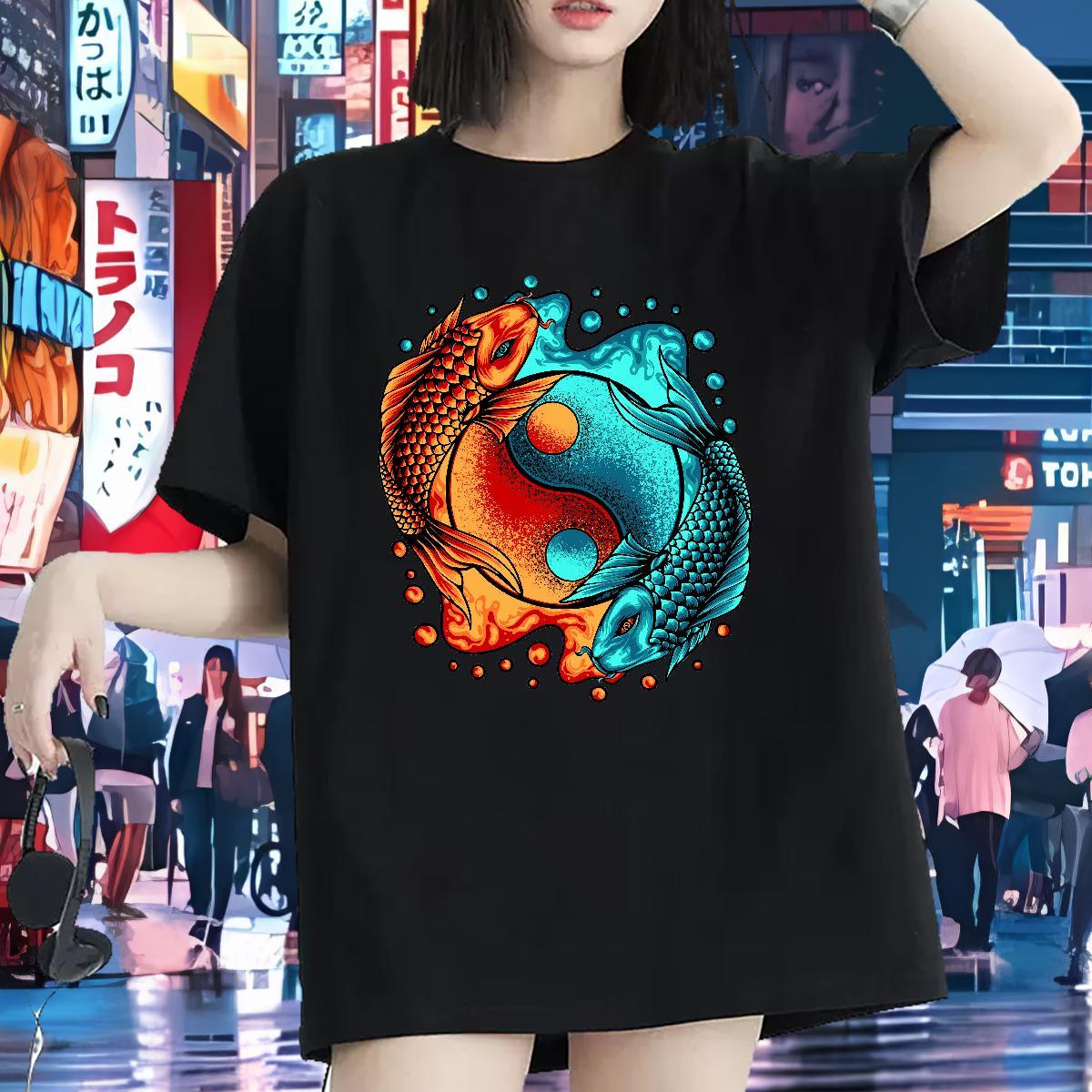 5A T-Shirts Breathable Tshirt for Man Woman Oversized fish Street Wear 230g Cotton Stylist Tees Shirts