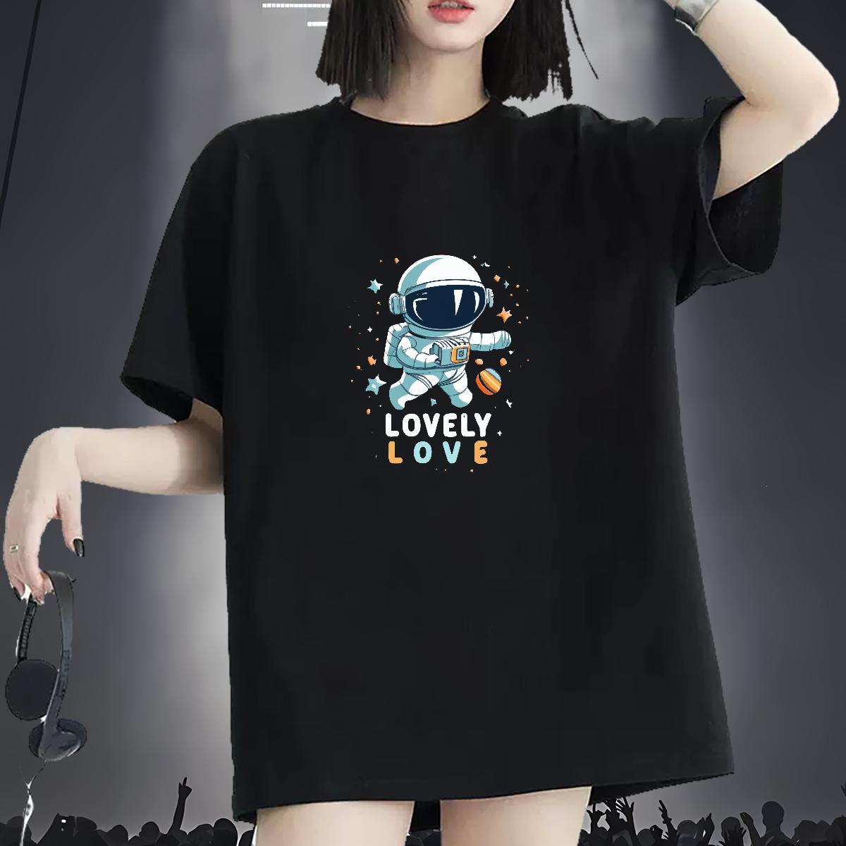 Lady Womens T Shirts Breathable Short Sleeve Unisex Tshirts Plus Size Custom spaceman Outdoor 230g 100% Cotton 2024 Casual Polos