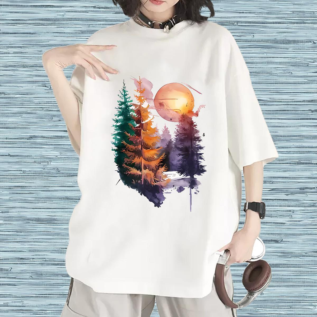 Female T-Shirts Breathable Unisex Tshirts DIY Printed tree Street 100% Cotton 230g 2024 Tops Shirt