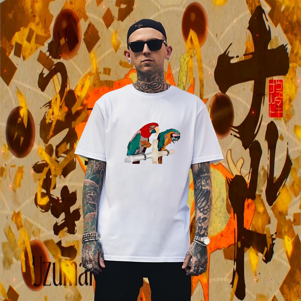 Brand Couples T Shirts 100% Cotton 230g Summer Casual bird White Plus Size O Neck Short Sleeves 2024 Summer T Shirt For Man Tops Tees