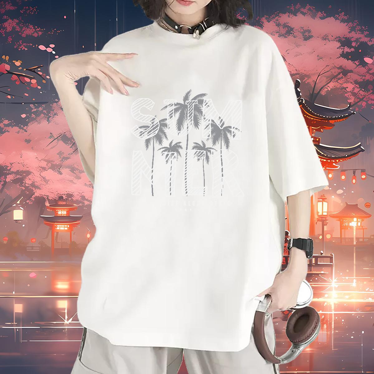 Loose Women T Shirts Comfortable Womens Tshirts Custom Cartoon tree Daily Outfit 230g Pure Cotton New Tee Shirt