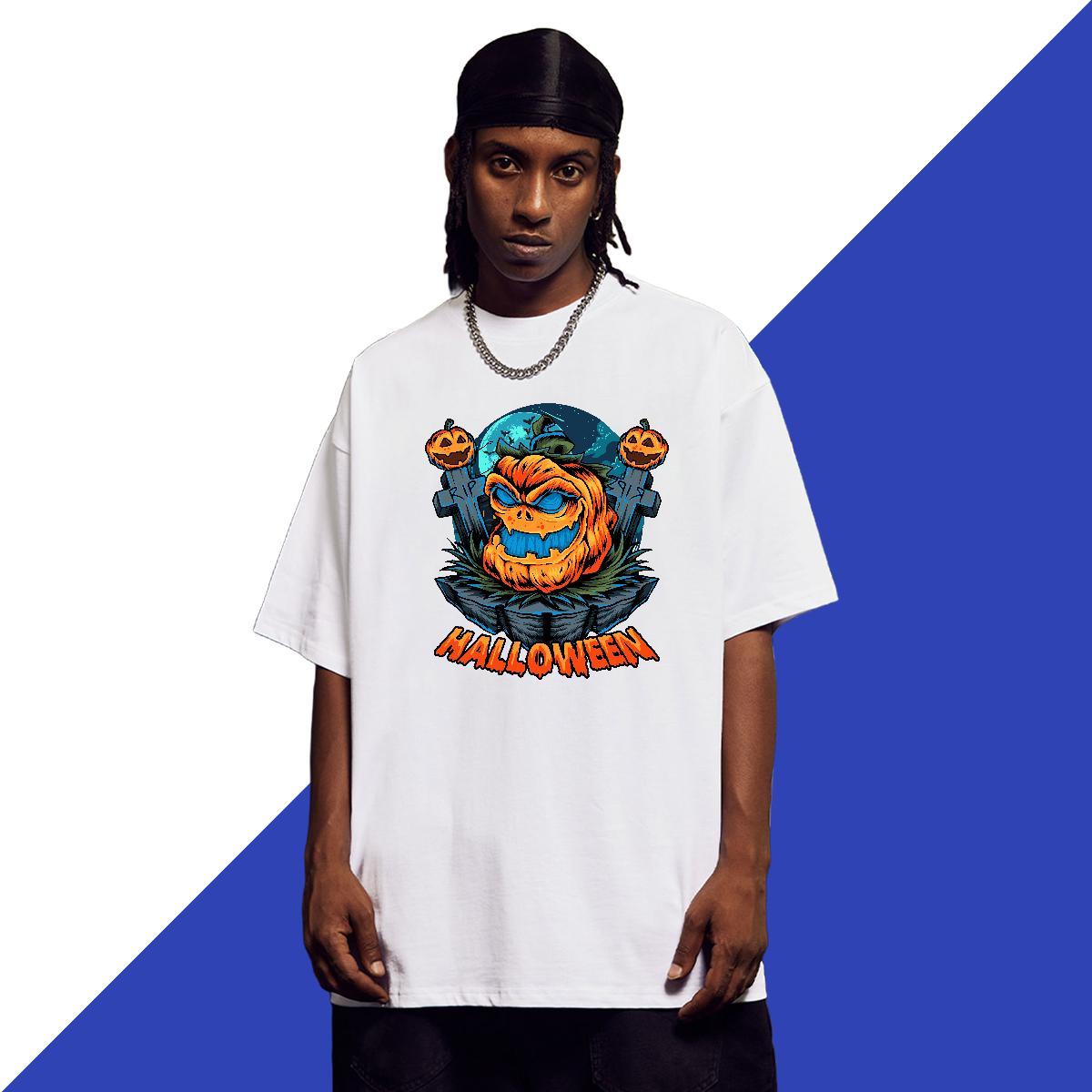 Wholesale T shirt 230g 100% Cotton Halloween Spring Summer Top Tees Short Sleeve Soft Classic Couples T Shirts Plus Size Custom