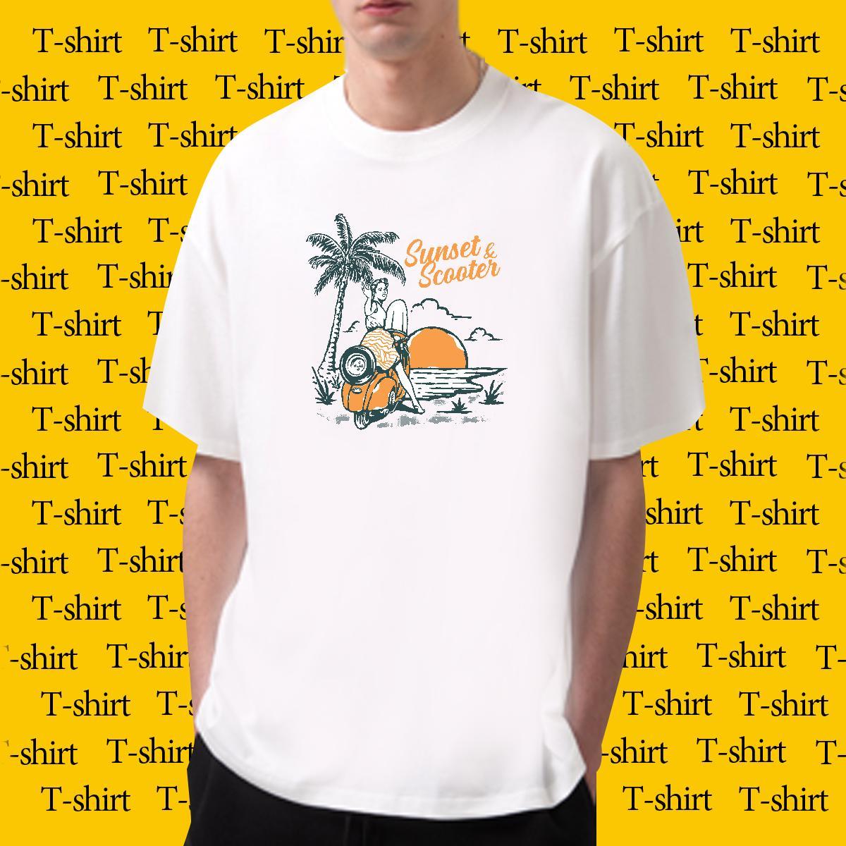 Man T Shirts 100% Cotton 230g tree Outdoor Crew Neck Cartoon Printing L-4XL Mens Tshirts 2024 Summer Cool Clothes