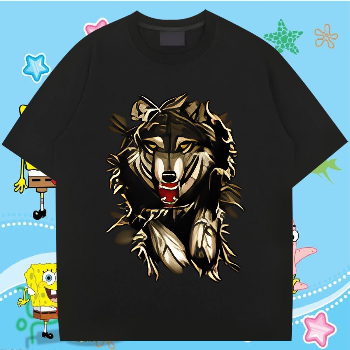 2024 Summer T-Shirts for Men 230g Cotton wolf Hip Hop Tops Shirt O-Neck Short Sleeve TOP Quality Mens Tshirts Custom Big Size