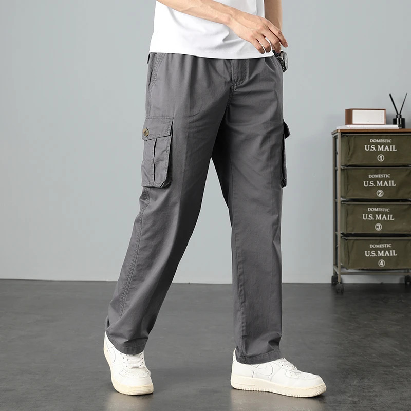 Cargo Pants Men Military Work Overalls Loose Straight Tactical Trousers Multi-Pocket Baggy Casual Cotton Army Slacks Pants 240806
