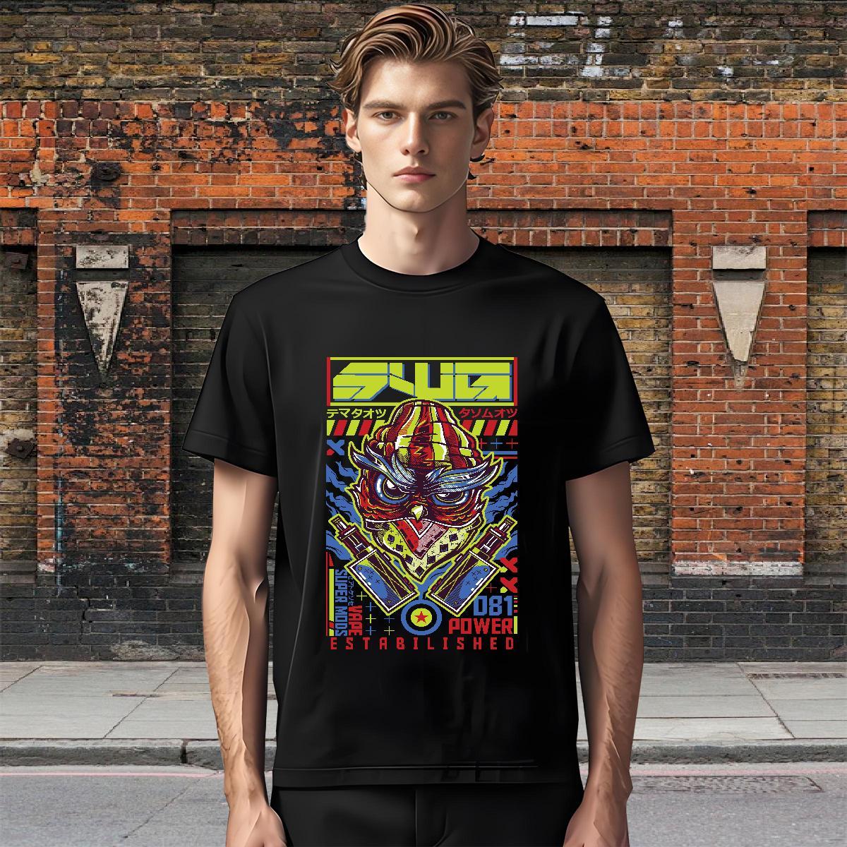 DIY T-Shirts 230g 100% Cotton Owl Hip Hop Street Wear Short Sleeve O-Neck Brand Men Tees DIY Printed