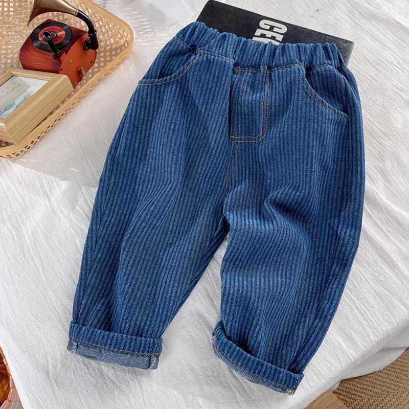 Boys and Girls Pants Spring/Summer New Style Striped Boys Autumn Fashion Trend Wide Mouth Jeans Baby Casual Childrens Striped Pants W241227