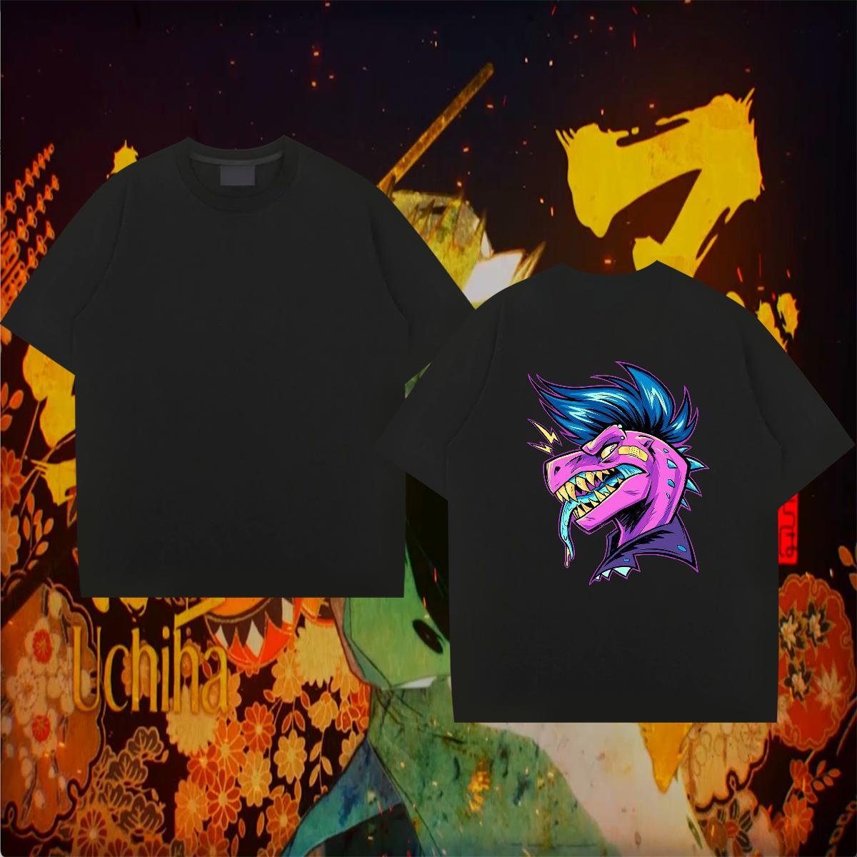 Fashion T Shirts Men 100% Cotton 230g dinosaur Casual Beach Wear Breathable Soft Free Shipping Mens Tshirts Black Oversized