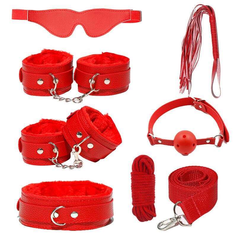 High Quality Pink Black Purple Red Comfortable Leather Material 7 Pcs BDSM Bondage Set For Couples