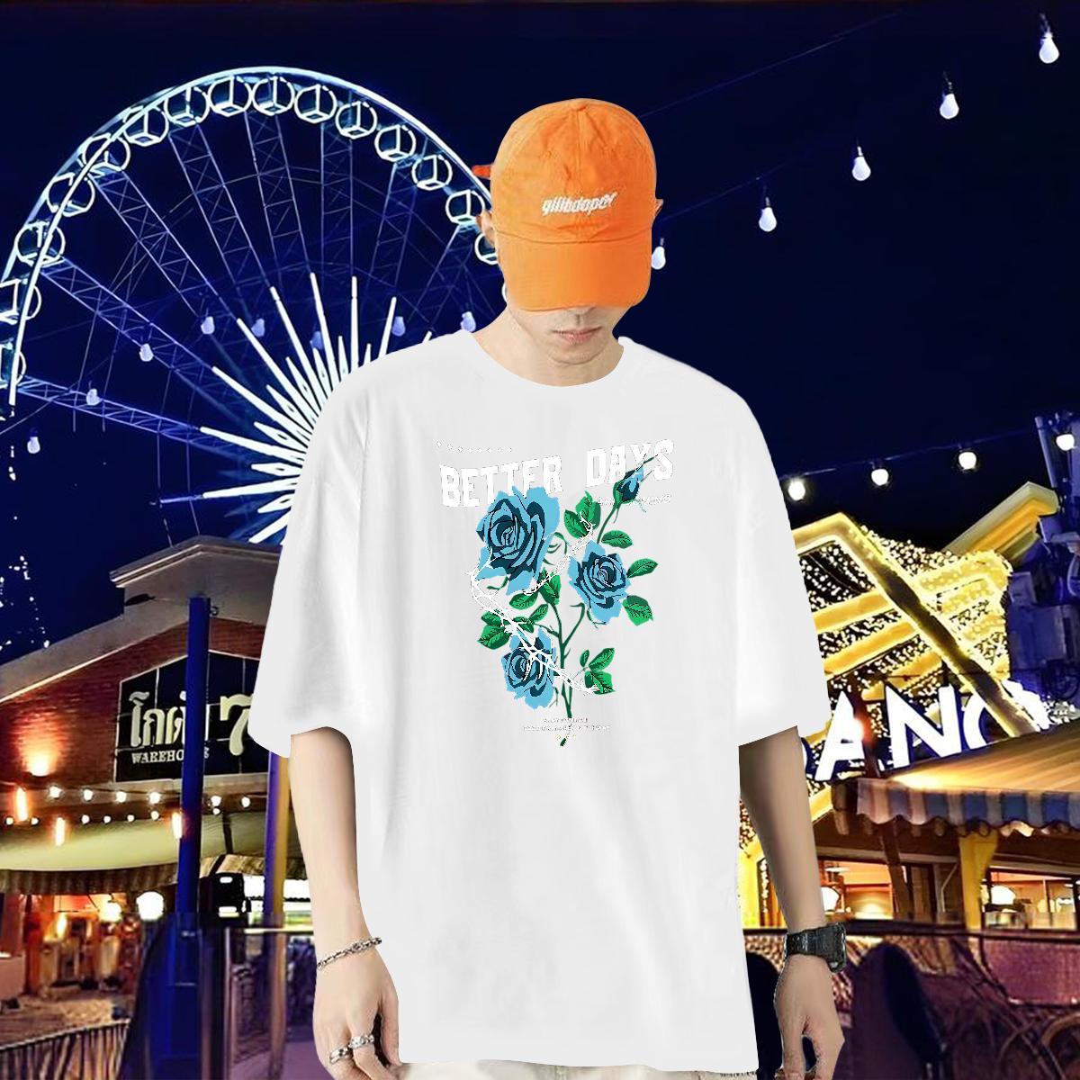 Customized T-Shirts 230g Pure Cotton flower Outdoor Tees Breathable Short Sleeve Loose Men Clothes T-Shirt Customized Print