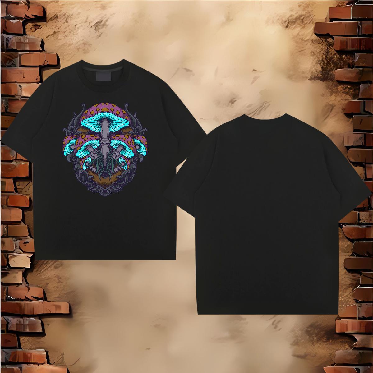 New Arrival Men T Shirts 230g Pure Cotton mushroom Street Casual Tshirts Breathable Cool Design Couples T Shirts DIY Printed