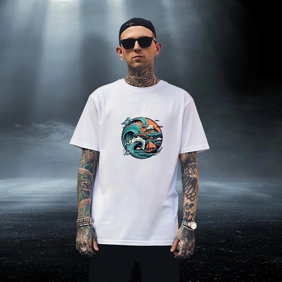 Loose Men Tops Tees 230g 100% Cotton Daily Outfit beach White Plus Size O Neck Short Sleeves Casual New T-Shirts Clothes