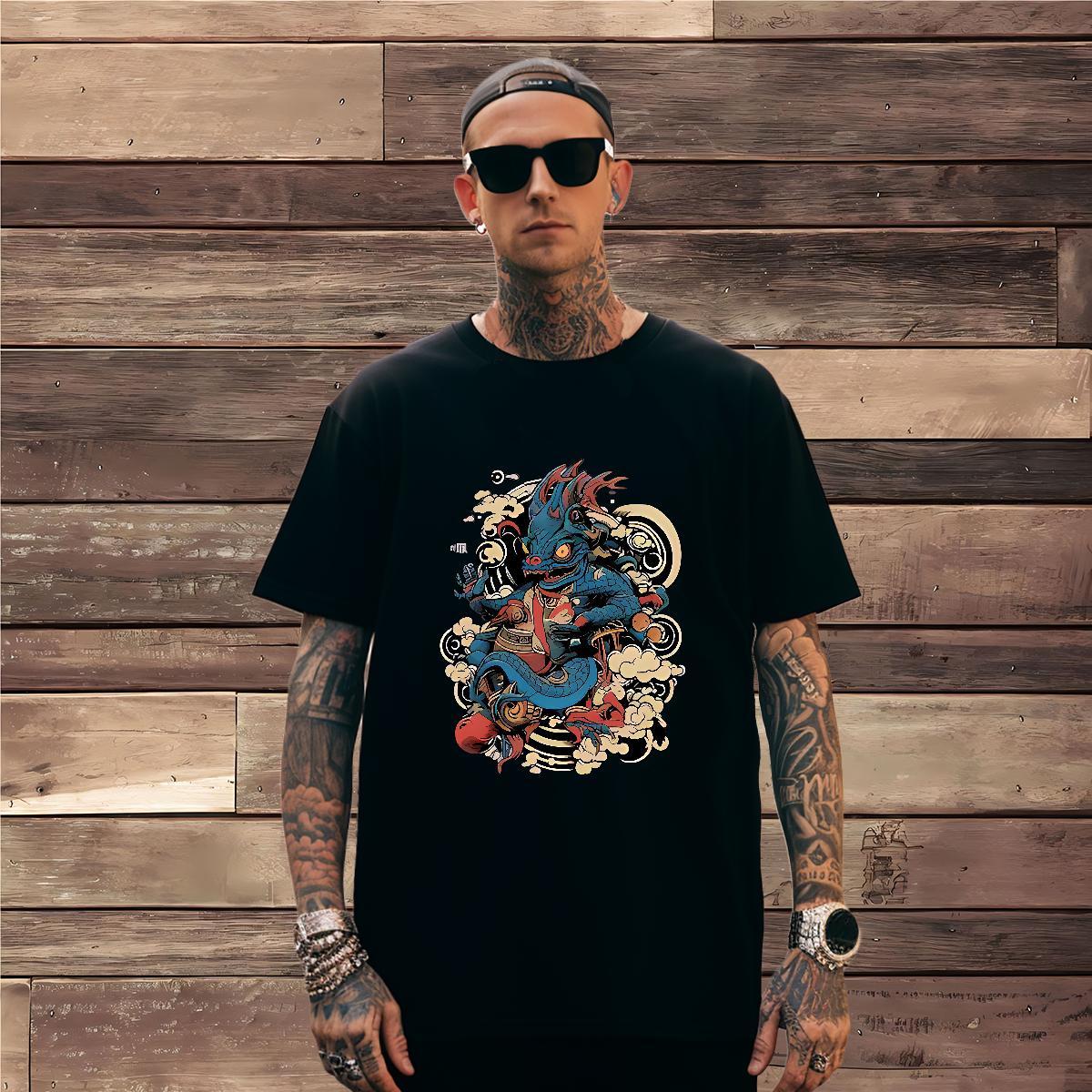 T-Shirts 230g Pure Cotton Street Crew Neck Floral Print Men Tops Tees Brand Free Shipping Clothes