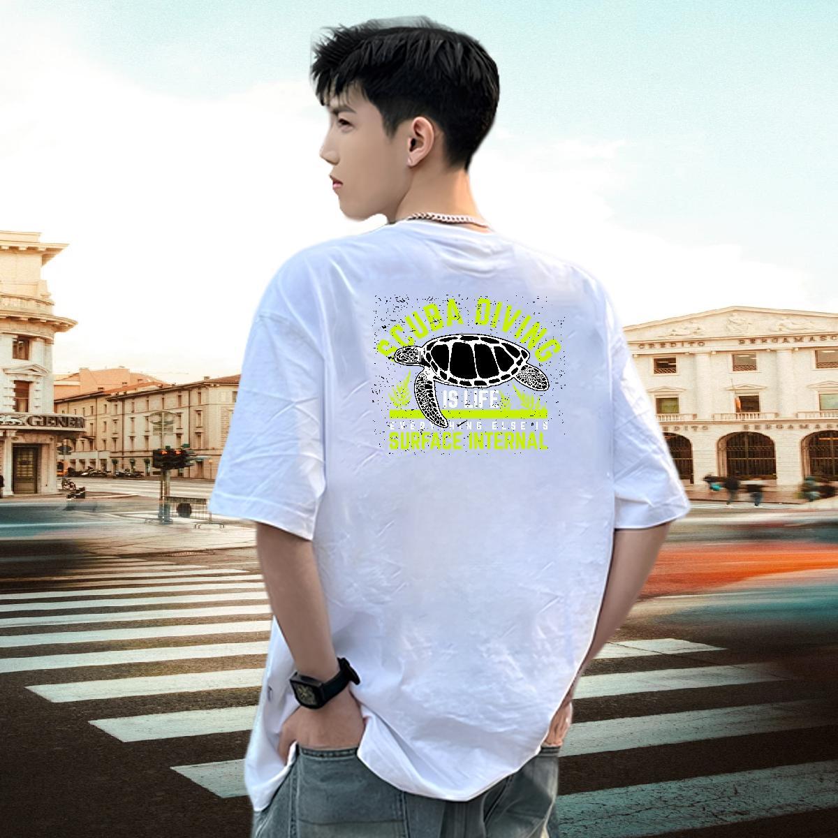 Fashion Casual T-Shirts for Men 230g Pure Cotton Summer Casual Clothings O Neck Short Sleeves Cool Tshirts White Plus Size