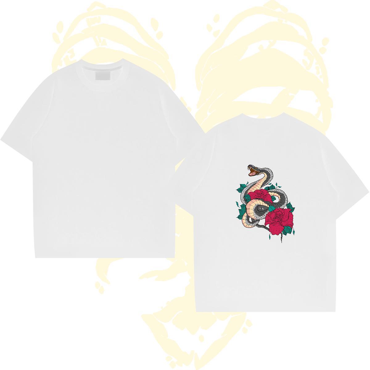 Classic Tshirts 230g Pure Cotton snake Man T Shirts High Street Hip Hop O Neck Short Sleeves DIY Logo Oversized Fashion Wear