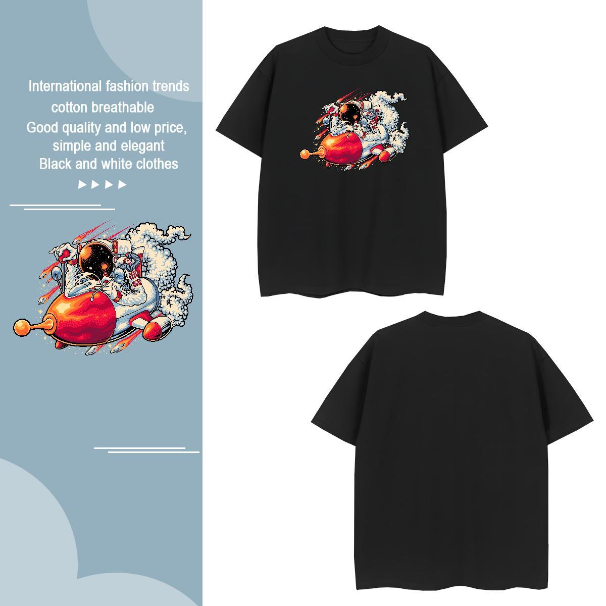 T Shirts Men 230g 100% Cotton cosmonaut Sports Casual Pure Cotton Black White Mens Tshirts Designer High Quality Tops Shirt