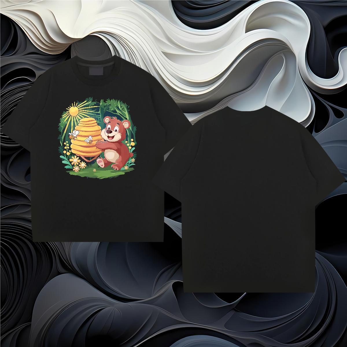 2024 New Man T Shirts 230g 100% Cotton bear Street Wear Tshirts O Neck Short Sleeves Loose Fit Men Tops Tees Custom Cartoon