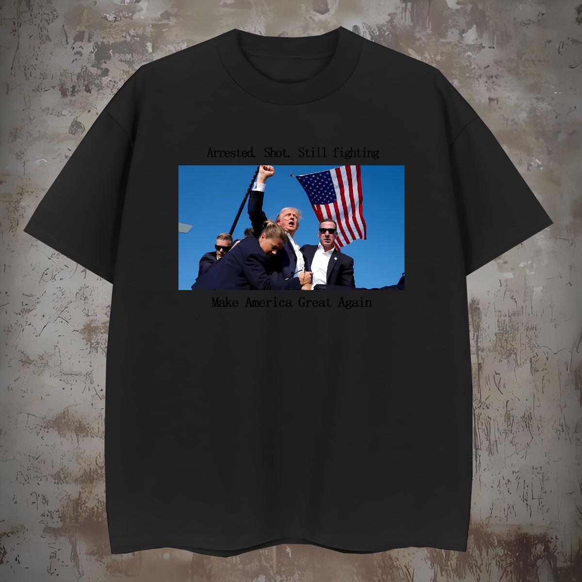 Classic Men Tees 230g Pure Cotton Arrested. Shot. Still fighting Man T Shirts Hip Hop Crew Neck Anime Print Stylist Tees Shirts