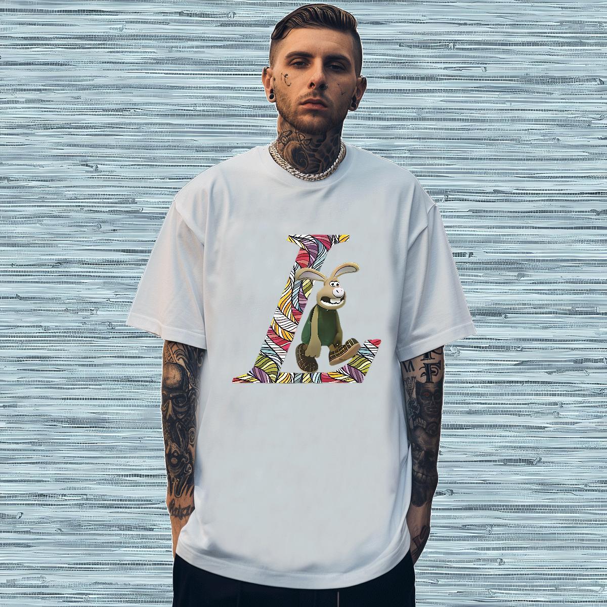 New T Shirt For Man 230g 100% Cotton rabbit Street Casual Tee Shirt Breathable Crew Neck High Quality Men Clothes T-Shirt Black Oversized