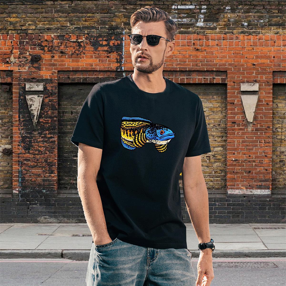 Cool Tshirts 100% Cotton 230g fish Man T Shirts Home Outdoor Breathable Soft Custom Cartoon 2024 New Tops Tees