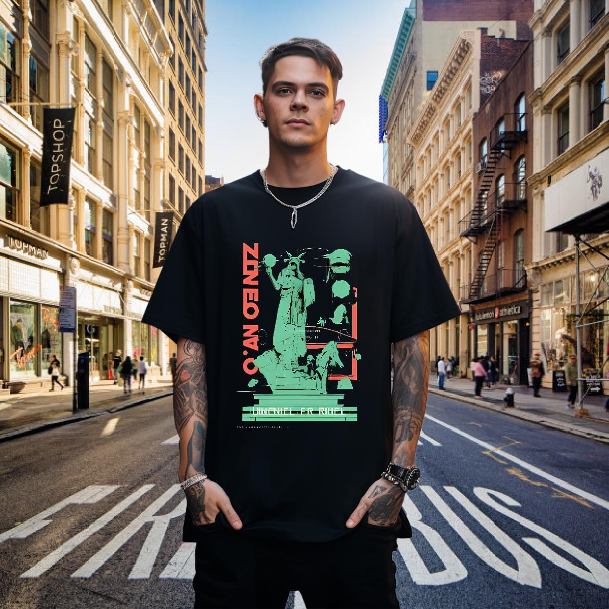 T Shirt For Man 230g 100% Cotton the Statue of Liberty Hip Hop Breathable Short Sleeve Skull Tshirts Free Shipping Brand Top Tees