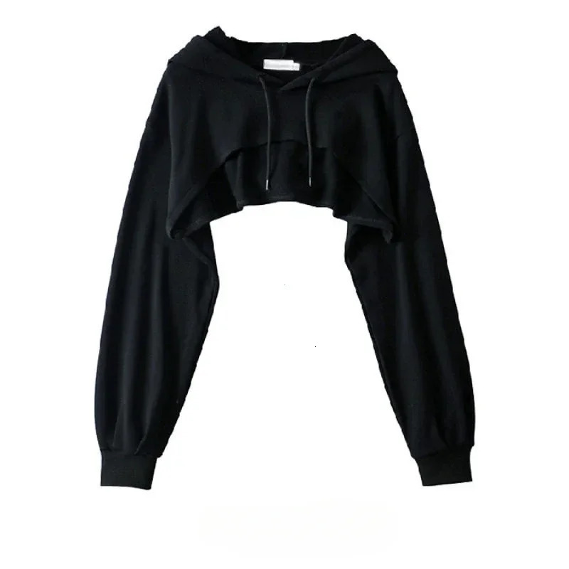 Hoodie Female Hoodie Personality Irregular Crop Ultra Short Style Long Sleeve Top Female Drop Sweatshirt Y2k Clothes 240806