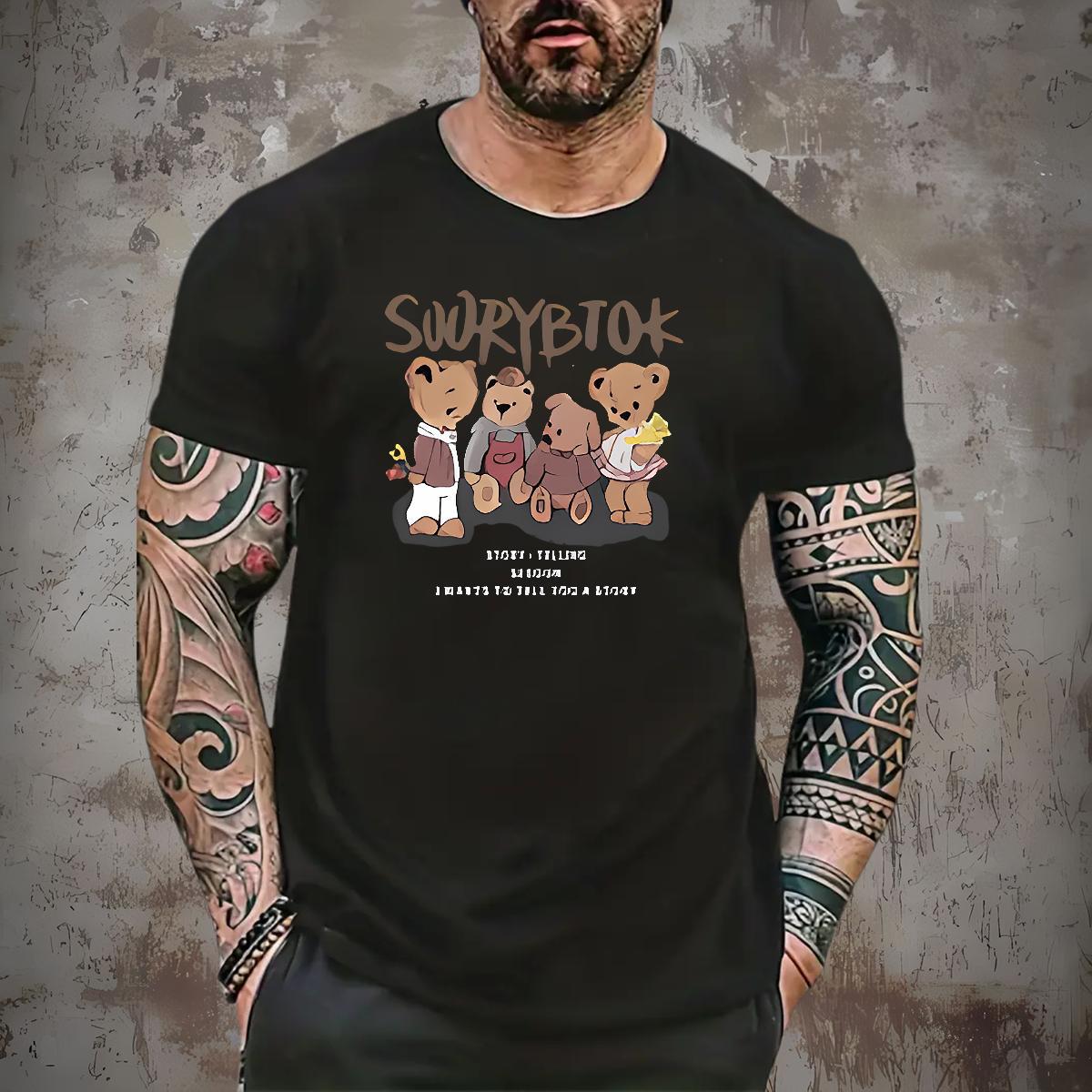 Men T Shirts 230g 100% Cotton bear Daily Outfit O-Neck Short Sleeve Asian Size Tshirts DIY Wholesale Tees