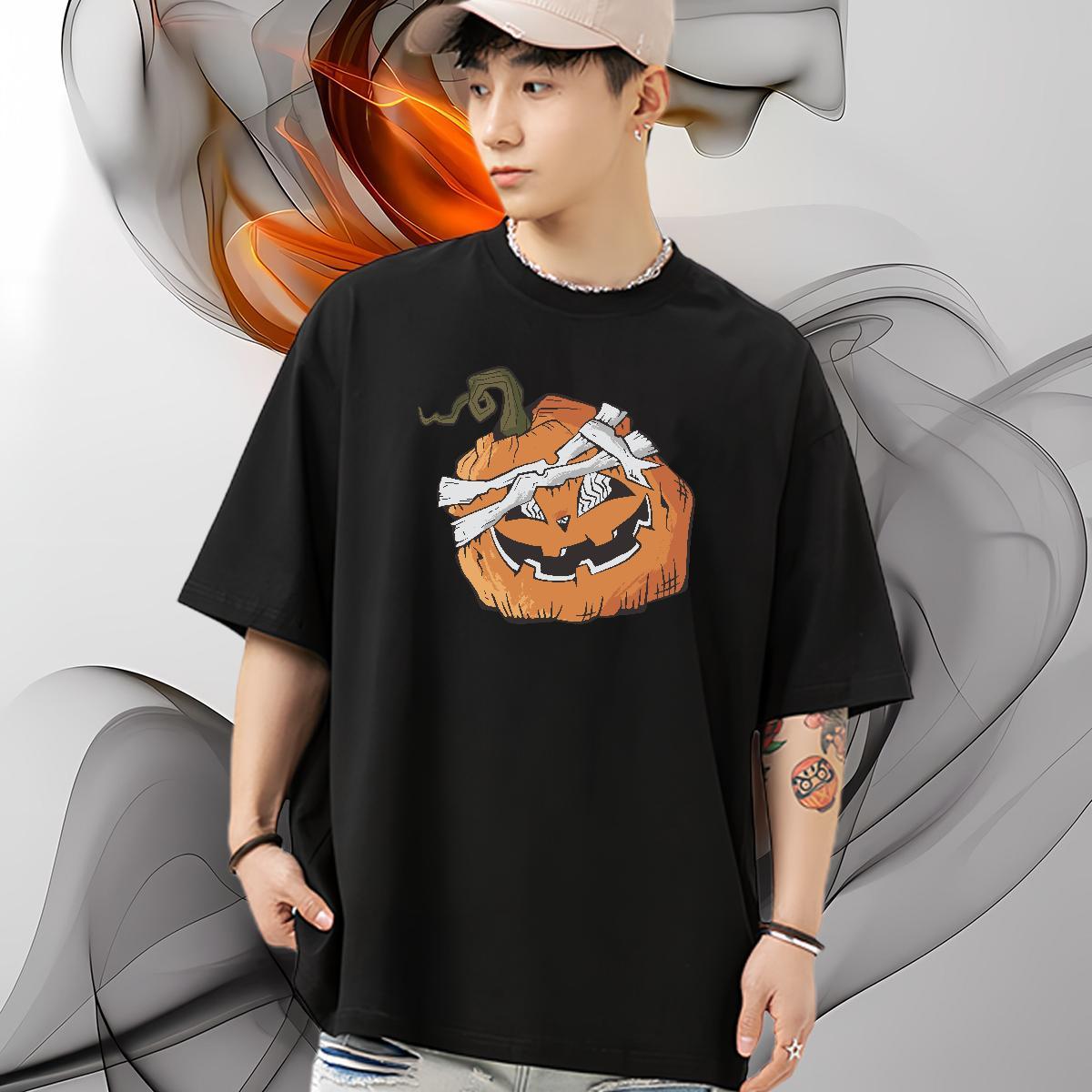 2024 New Men T Shirts 230g 100% Cotton pumpkin Home Outdoor Tshirts Breathable Short Sleeve TOP Quality Mens Tshirts Custom Anime