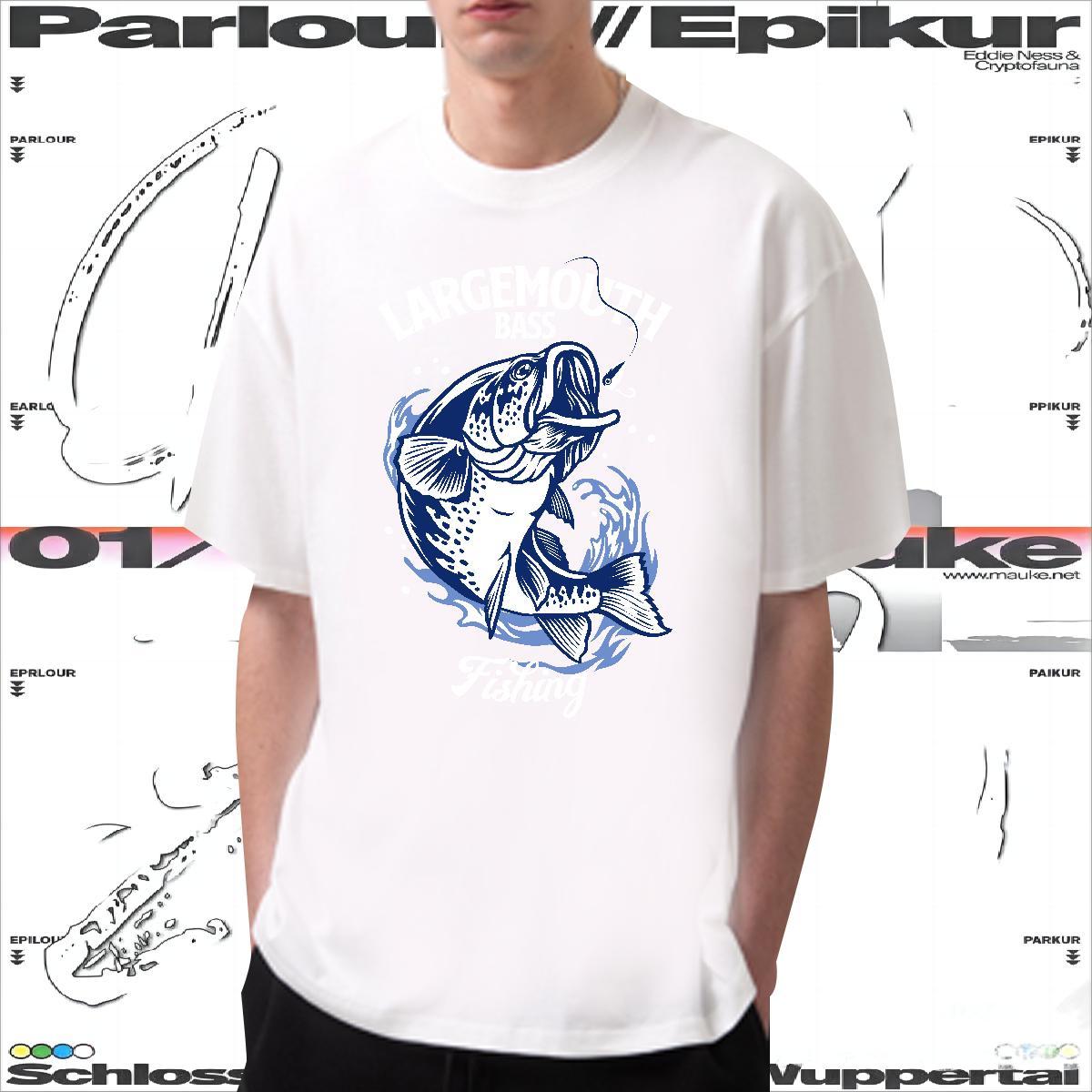 Free Shipping Mens T Shirts 230g Pure Cotton fish Street Wear Tees Crew Neck Breathable Popular Men Tops Tees Customized Print