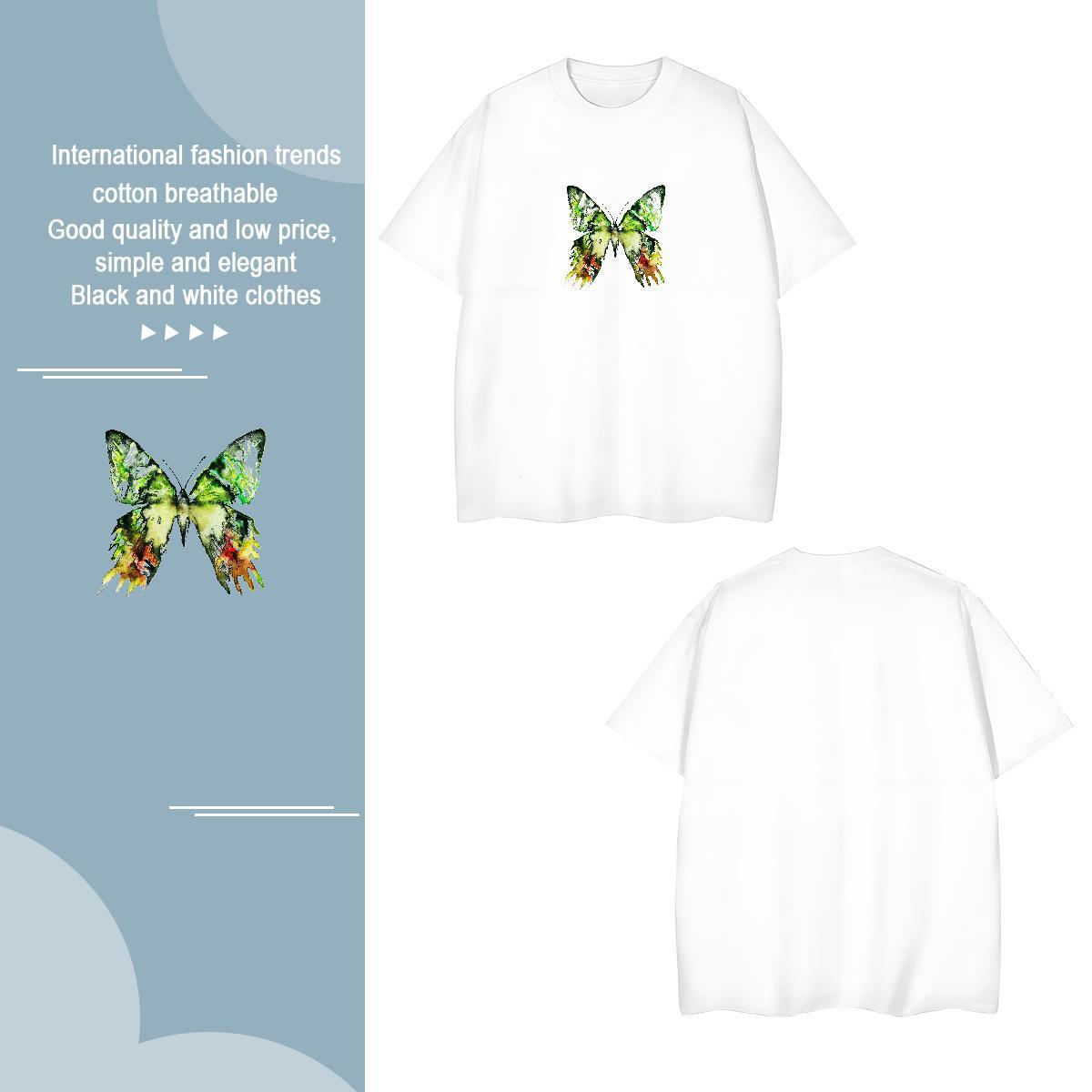 T Shirts Men 230g Cotton Butterfly Anime Printing Street Pure Cotton Oversized Couples T Shirts Stylist Cool Design Tees Shirts