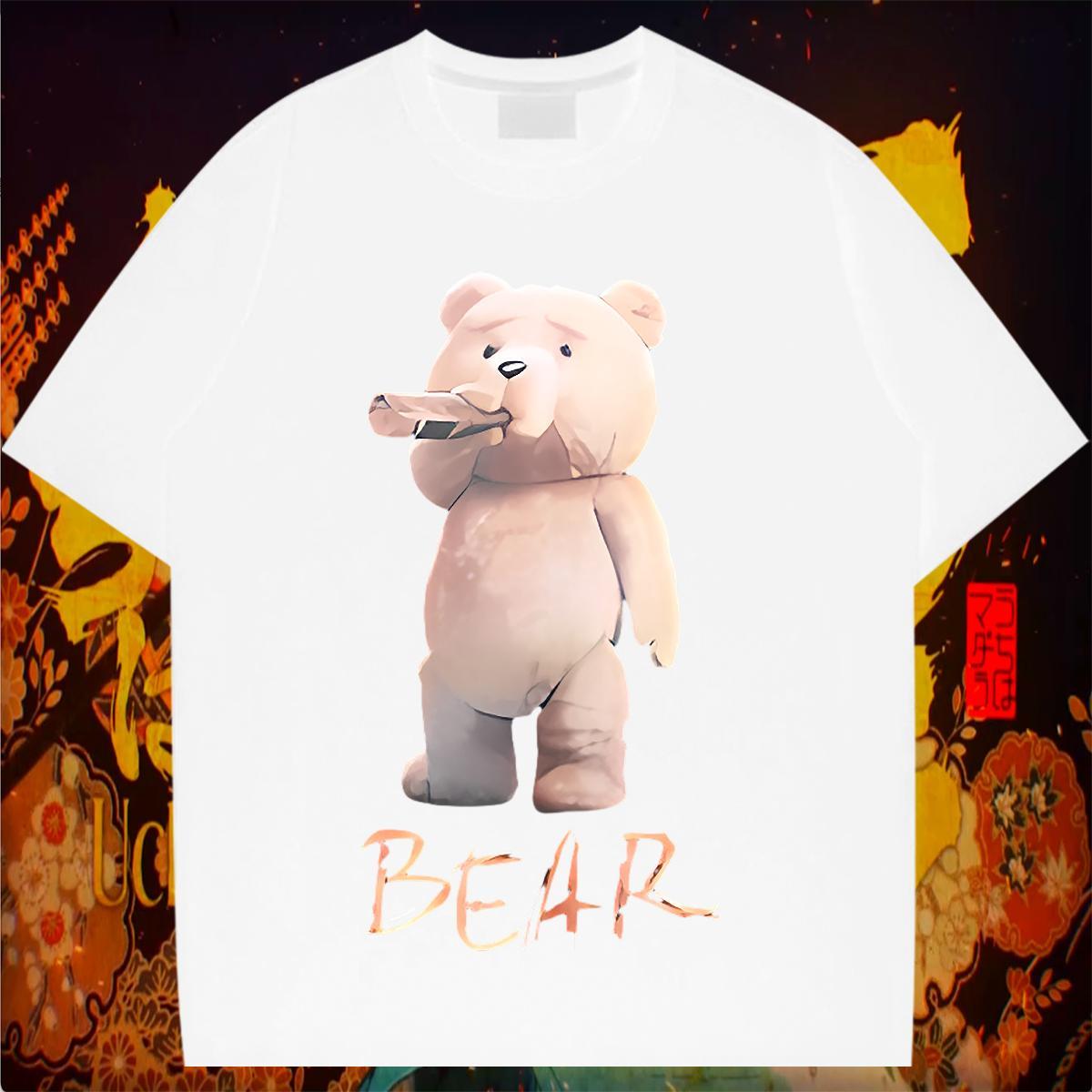Casual New Men T Shirts 100% Cotton 230g bear Sport Tops Tees Breathable Short Sleeve Loose Tshirt for Man Woman Oversized 4XL