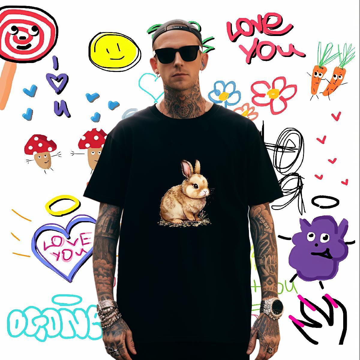 T-Shirts 230g 100% Cotton rabbit Summer Casual Crew Neck Black Oversized Men Tees Fashion Designer Soft Tops