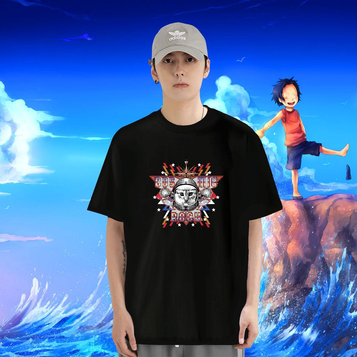 Free Shipping Men Tops Tees 230g Pure Cotton Anime Printing Street cat Black Oversized Crew Neck Breathable Designer Men T Shirts Tshirts