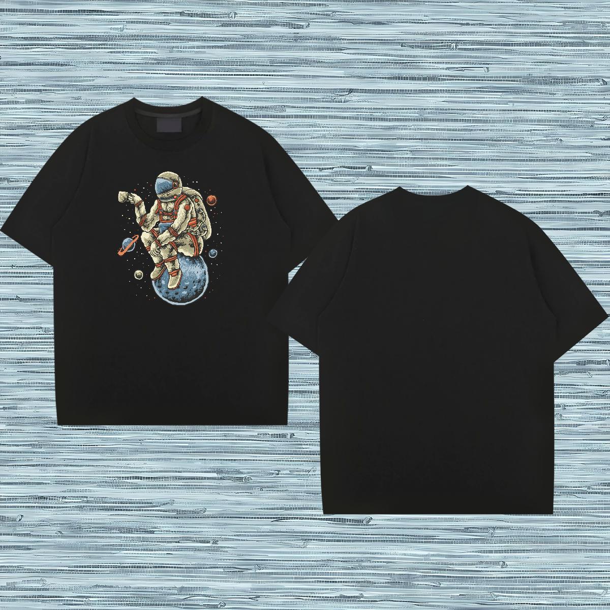 Man T Shirts 230g Pure Cotton cosmonaut Casual Daily Wear Breathable Crew Neck Floral Print Mens Tshirts 2024 New Brand Tees Shirts