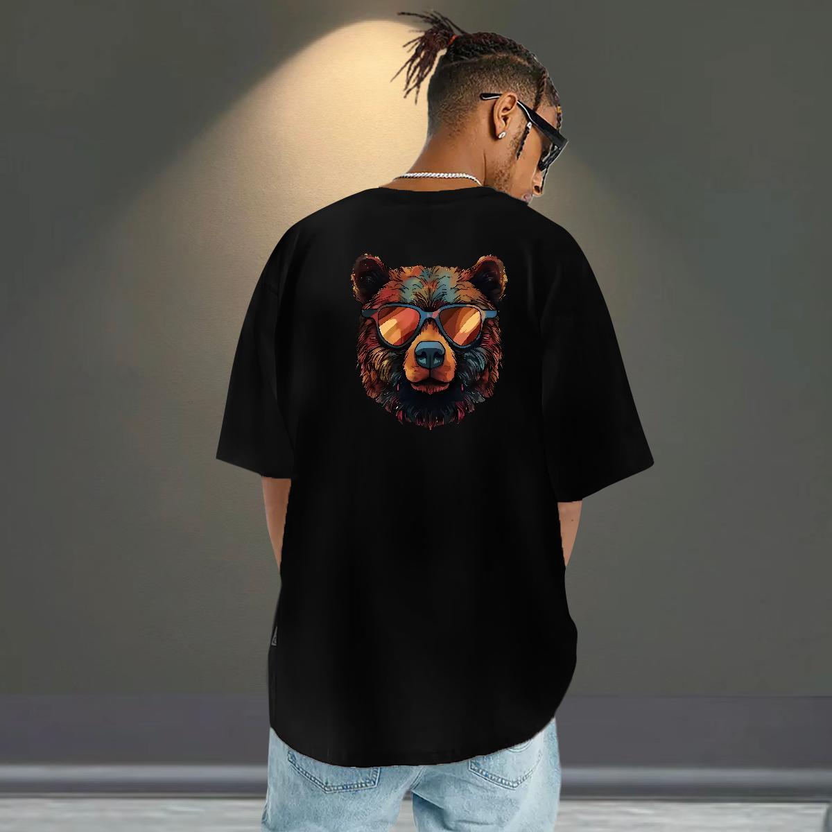 Fashion Casual T-Shirts 230g 100% Cotton bear Home Outdoor Polos Breathable Crew Neck Loose Tshirts Custom Big Size
