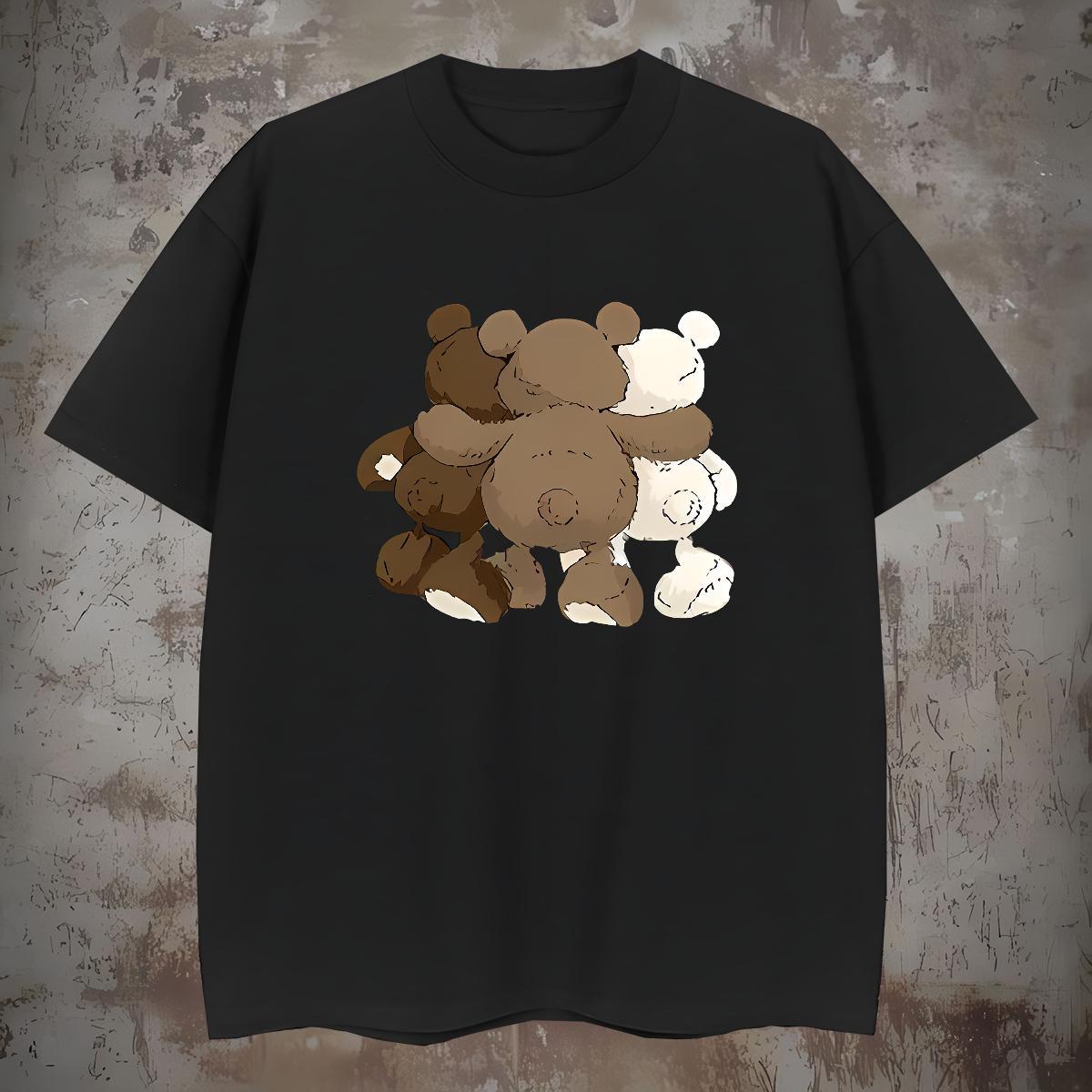 Fashion T-Shirts 230g Cotton bear Street Casual Top Tees O-Neck Short Sleeve Loose Fit Men Clothes T-Shirt Black Oversized