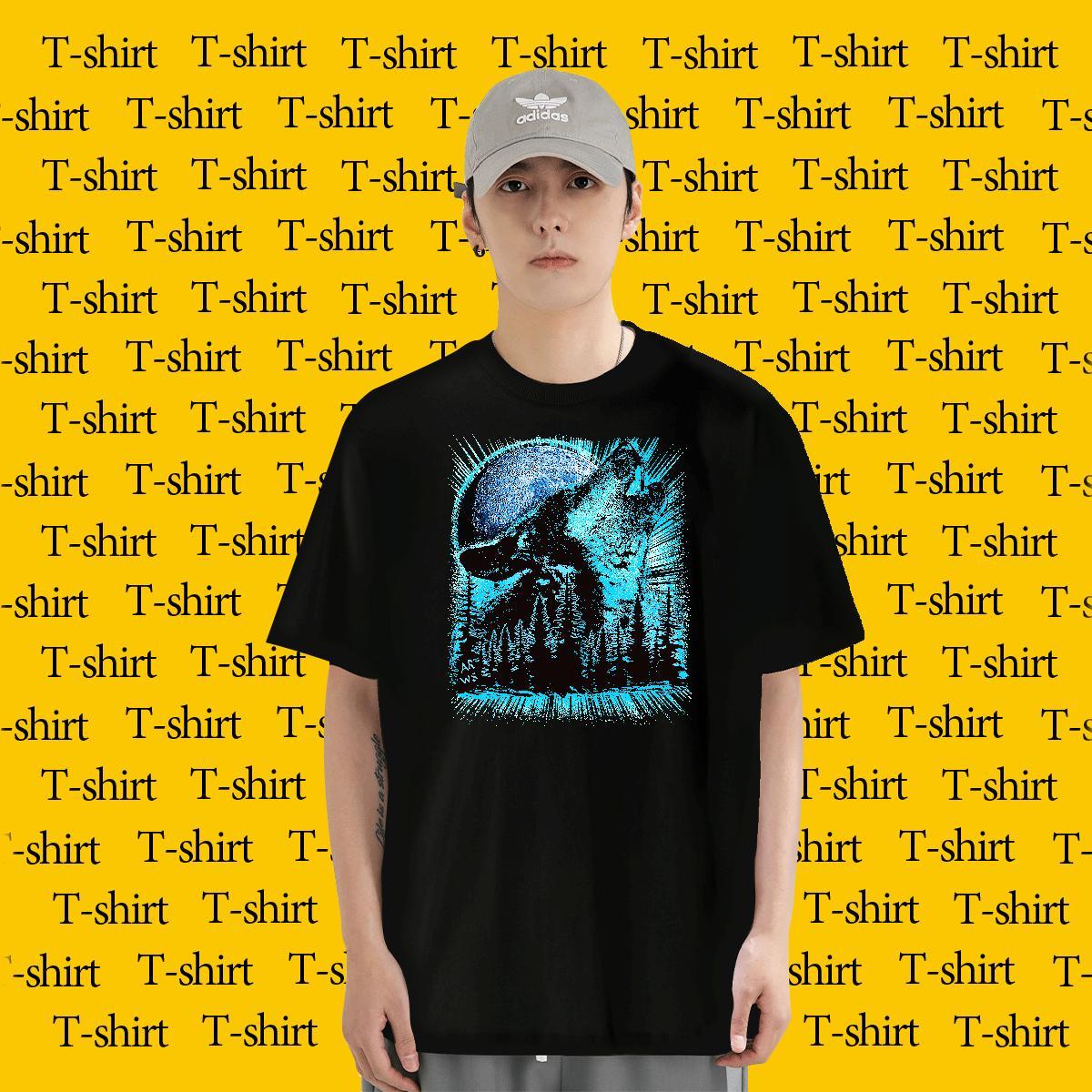 T-Shirts for Men 100% Cotton 230g wolf Anime Printing Street Breathable Soft Customized Print Men Tops Tees Designer TOP Quality Clothings